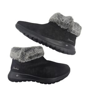 Skechers On-The-Go Joy Savvy Boots Black/Gray Faux Fur Textile Women's Size 9